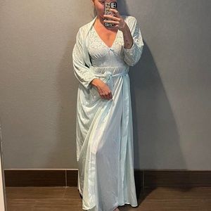 Baby Blue Vintage Night Gown Set with Robe & Lace Accents